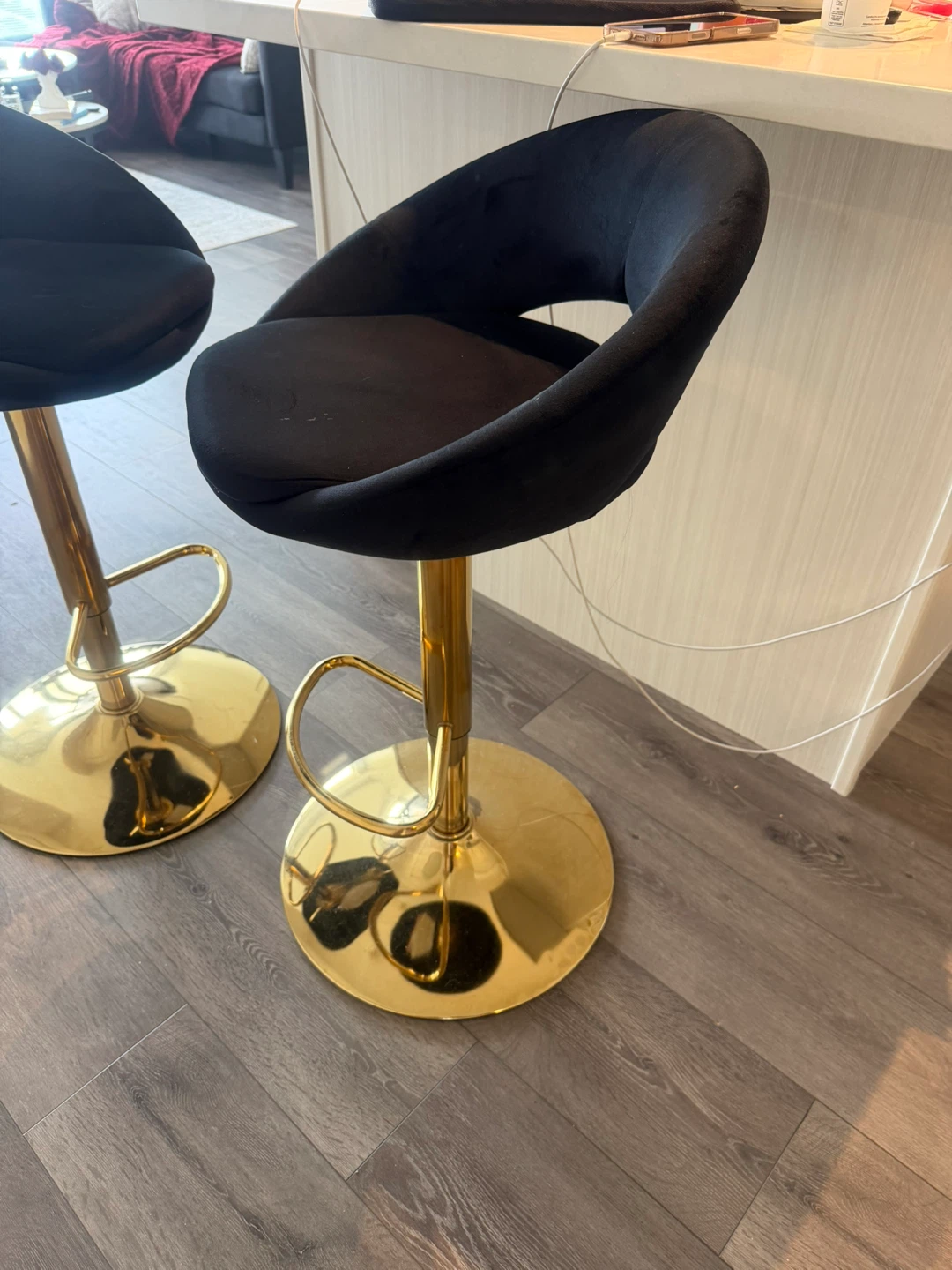 Black Velvet Bar Stool with Gold Base - photo 3