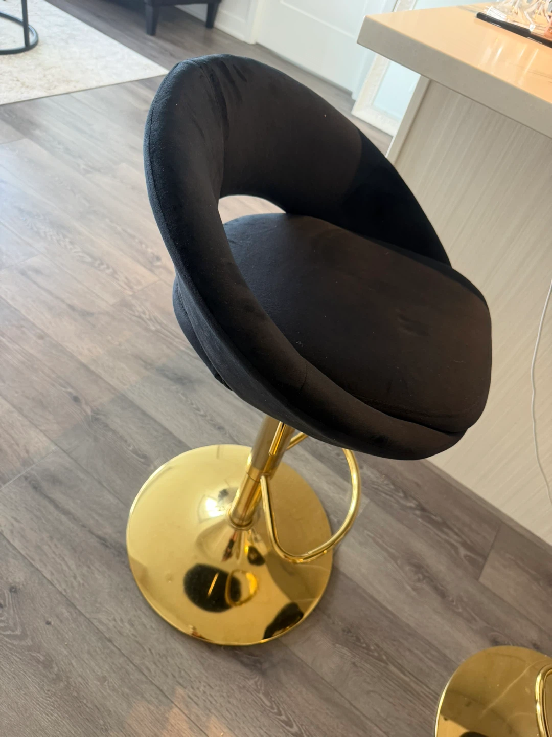 Black Velvet Bar Stool with Gold Base - photo 4