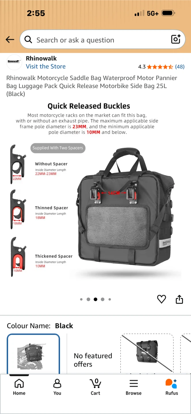 Rhinowalk Motorcycle Saddle Bag - Black - photo 4