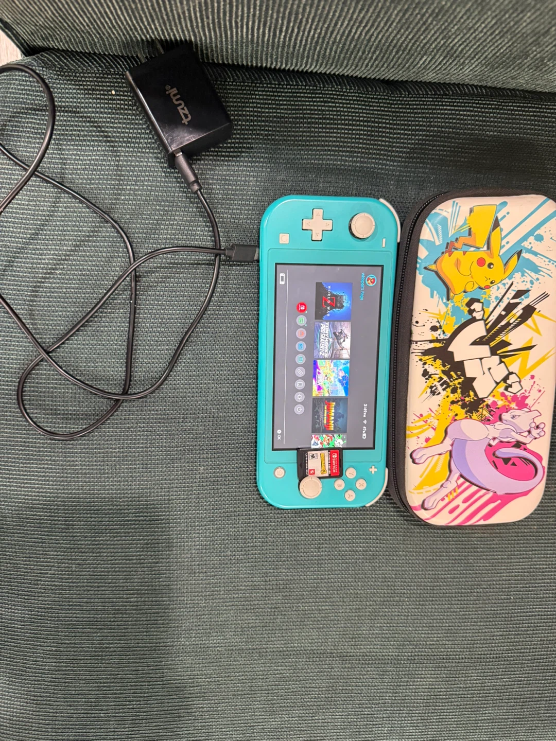 Nintendo switch with game, case and charger