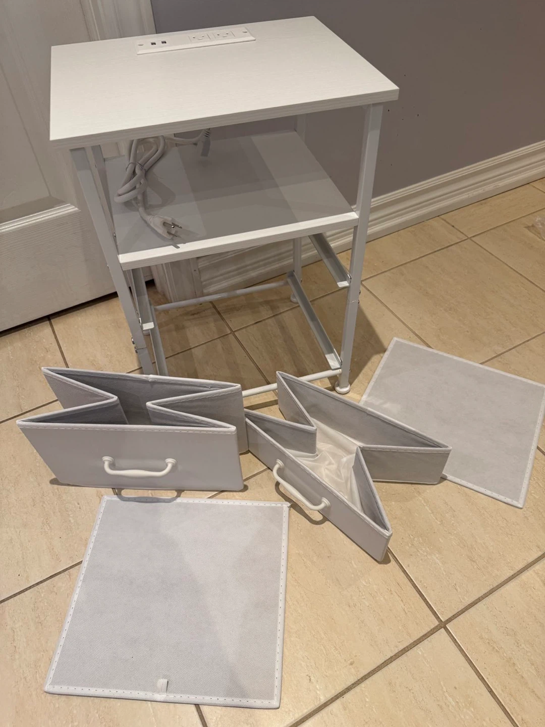 White Nightstand with Power Outlets and 2 Drawers - photo 4