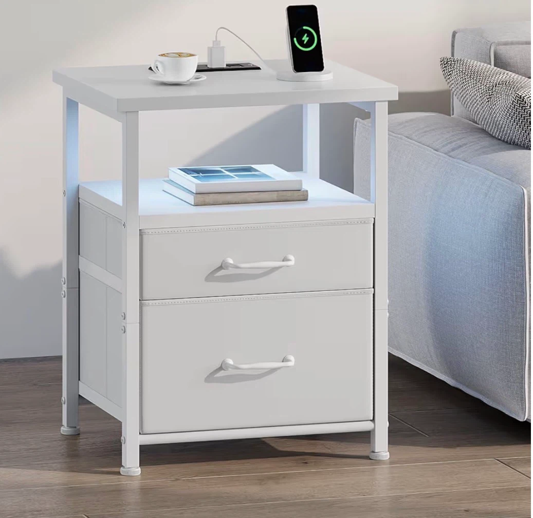 White Nightstand with Power Outlets and 2 Drawers - photo 5