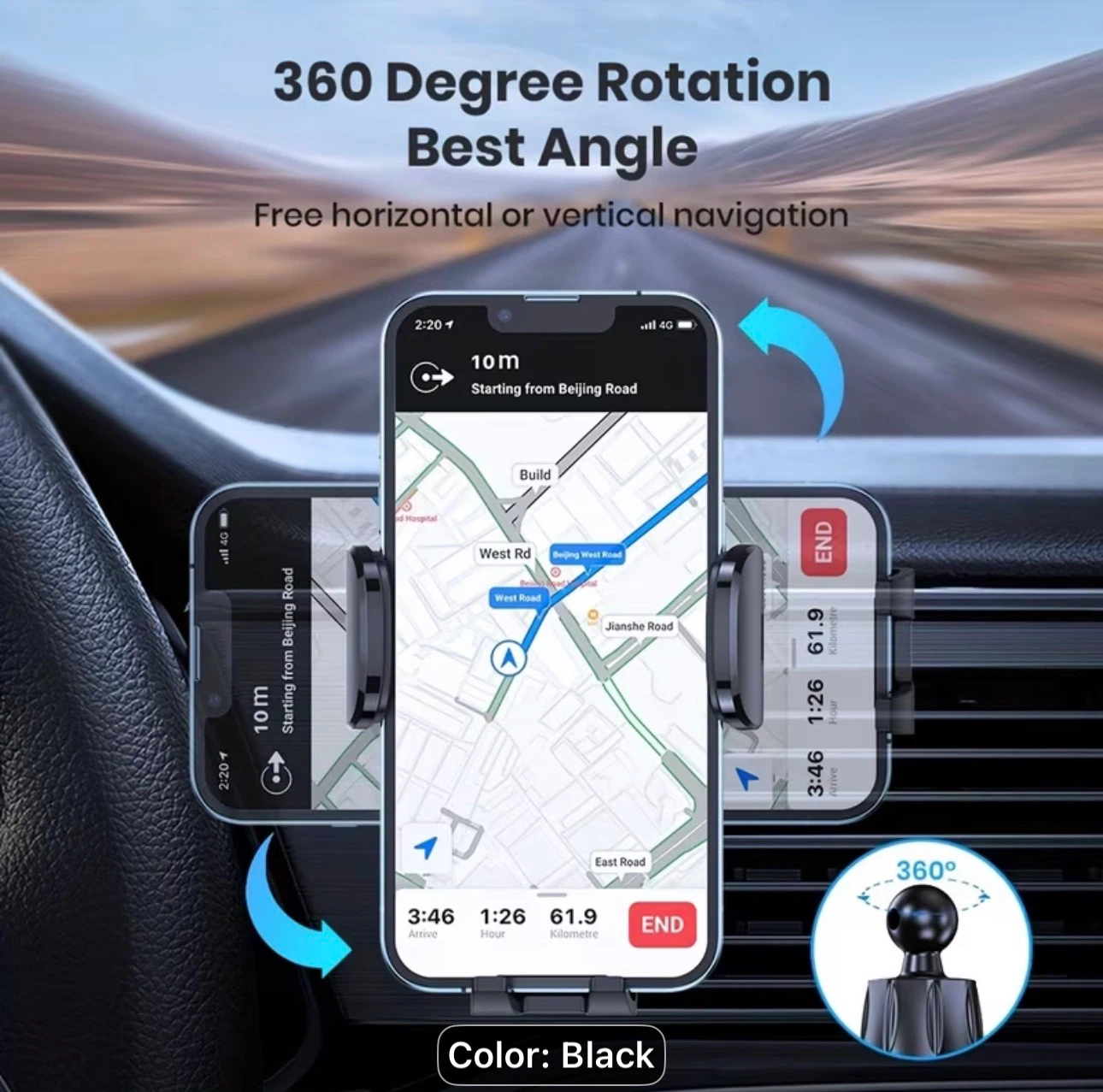 D40-S Heavy-Duty Car Phone Holder Mount with Metal Hook - photo 3