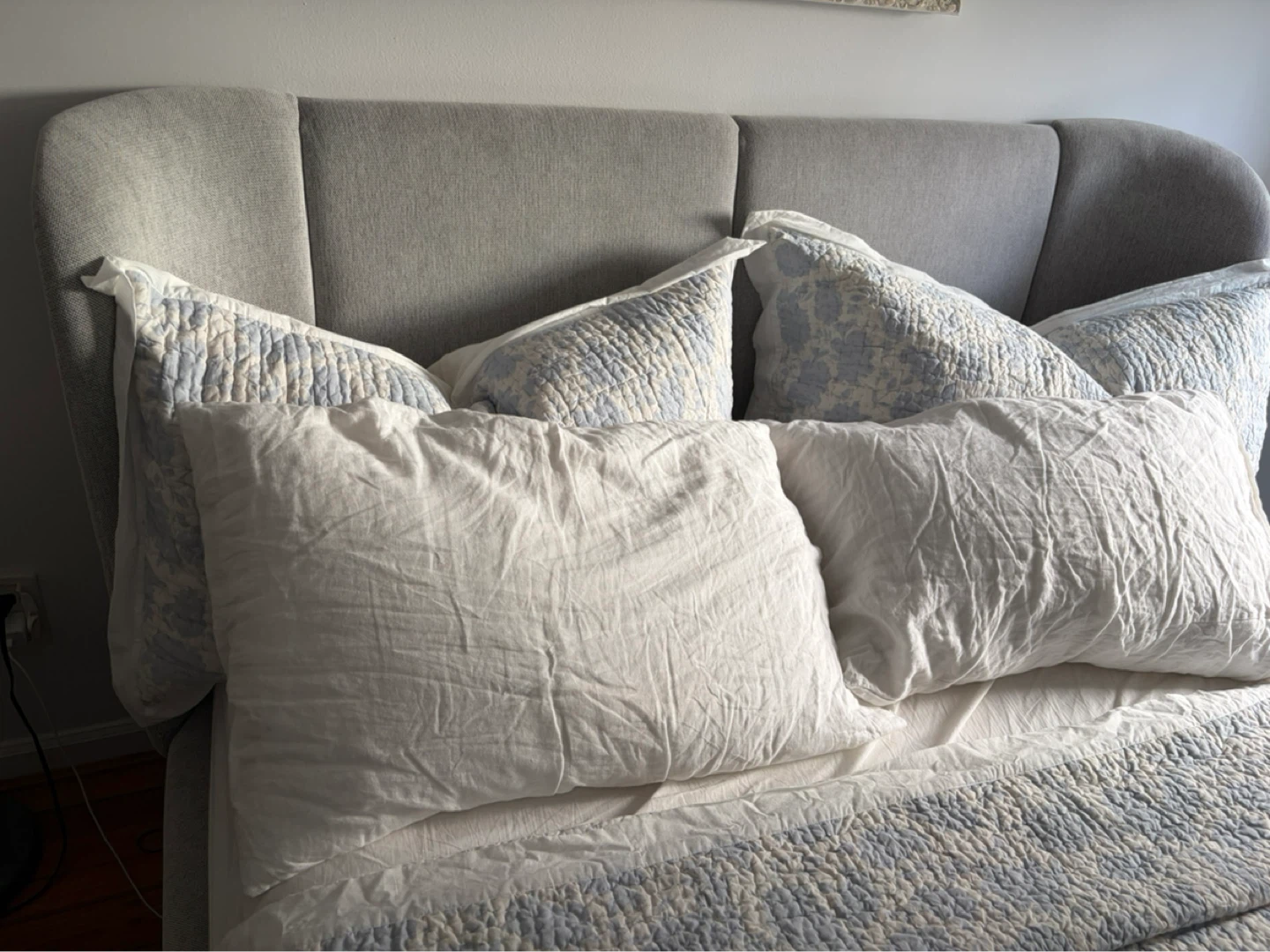 Upholstered Bed with Headboard, grey, queen size