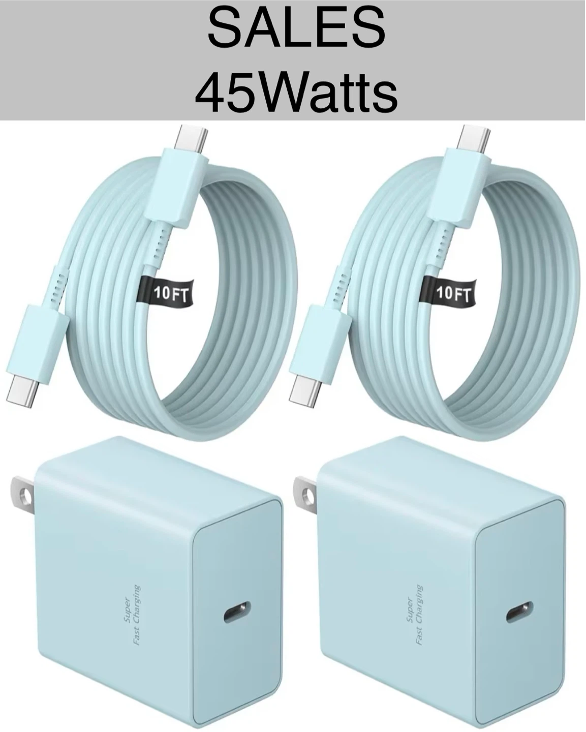 45W Fast Charging USB-C Adapters & 10FT Cables