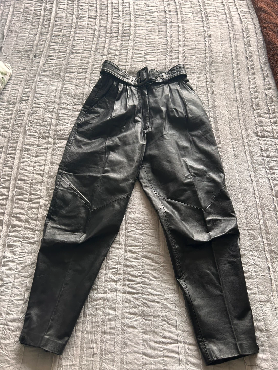 Black genuine Leather Pants with Belt