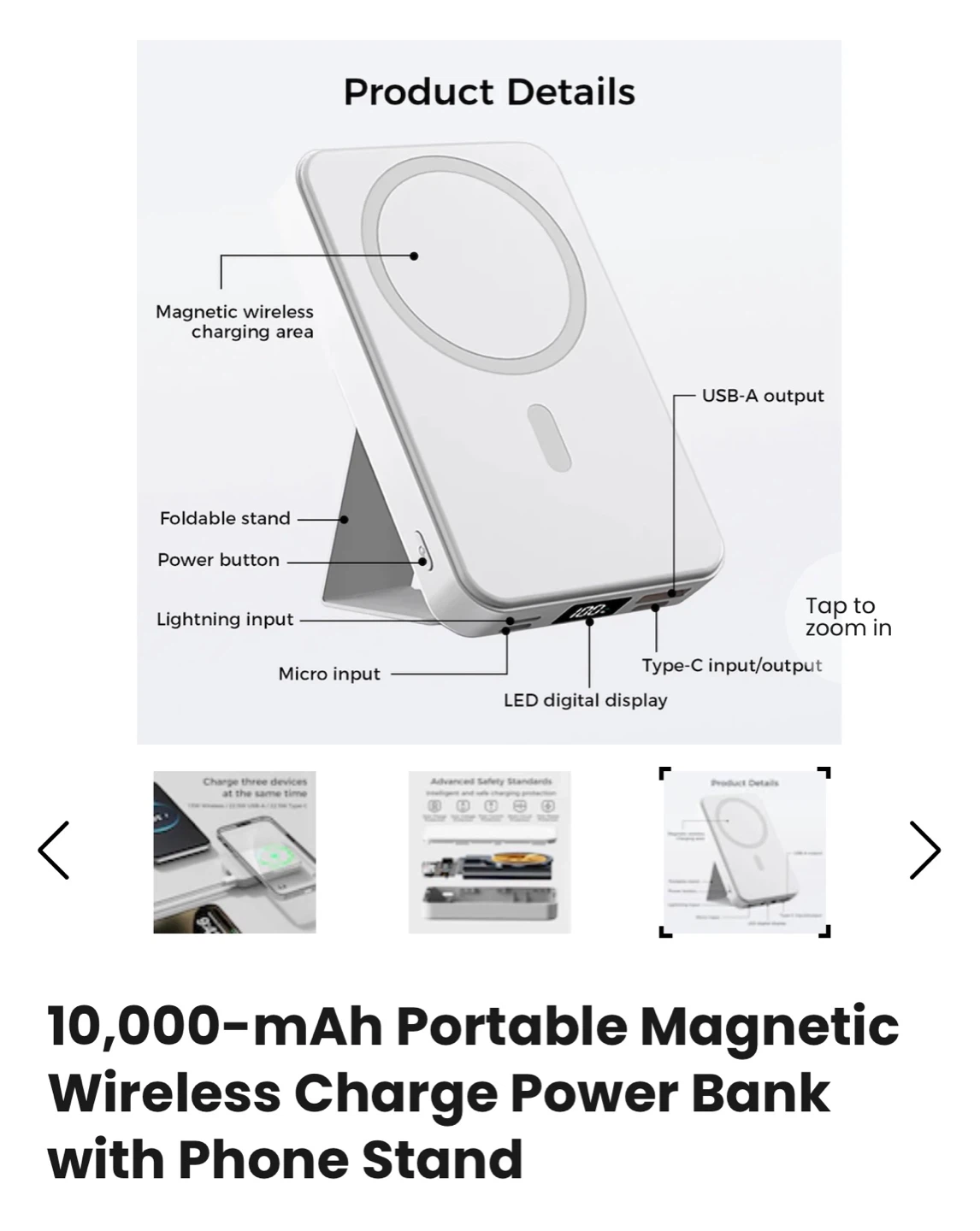 Digital 10,000mAh Portable Magnetic Wireless Power Bank