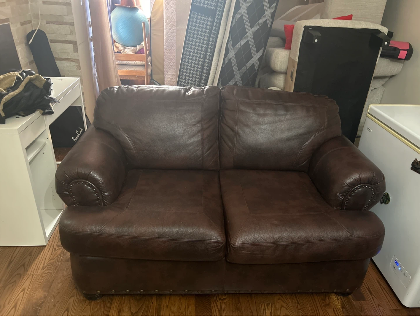 Brown Faux Leather Loveseat