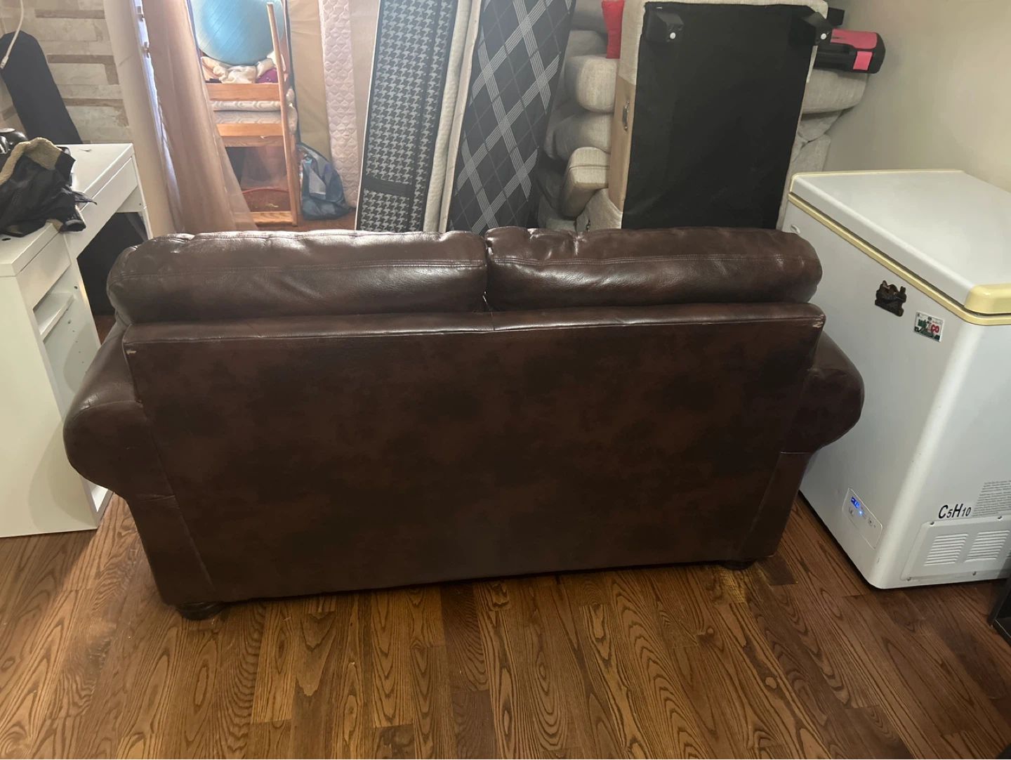 Brown Faux Leather Loveseat - photo 2