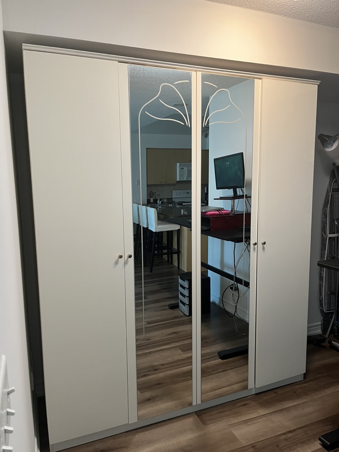 Large White Wardrobe with Mirrored Doors