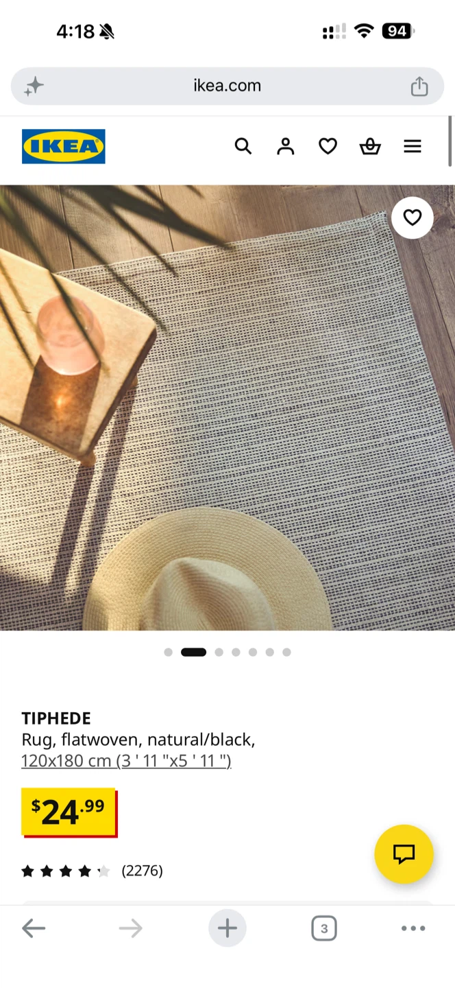 Never been used - IKEA TIPHEDE Rug - Natural/Black, 120x180 cm