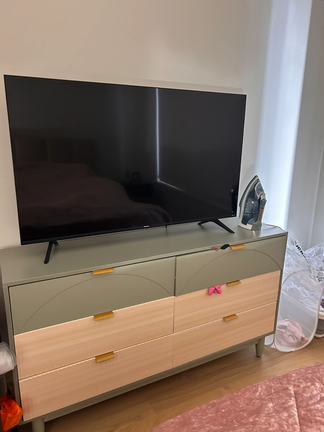 Green and Wood Dresser with Gold Handles
