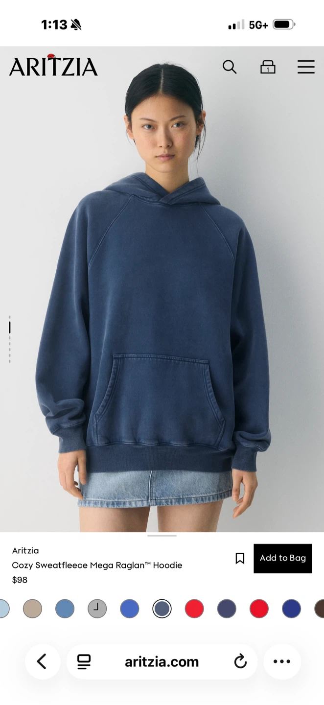 Aritzia Mega Raglan Hoodie - Medium Blue - L/G