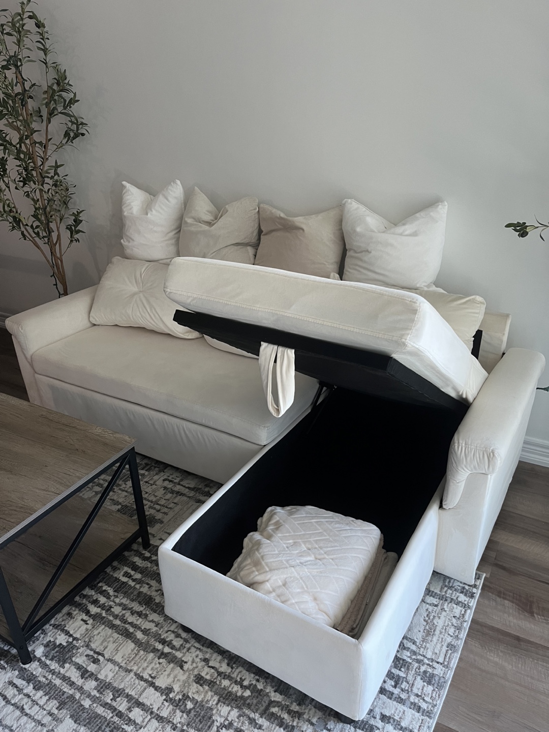 Beige Sofa Bed with Storage - photo 2