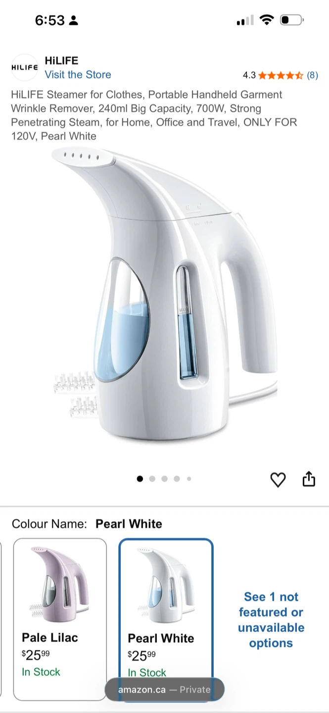HILIFE Portable Handheld Garment Steamer - Pearl White
