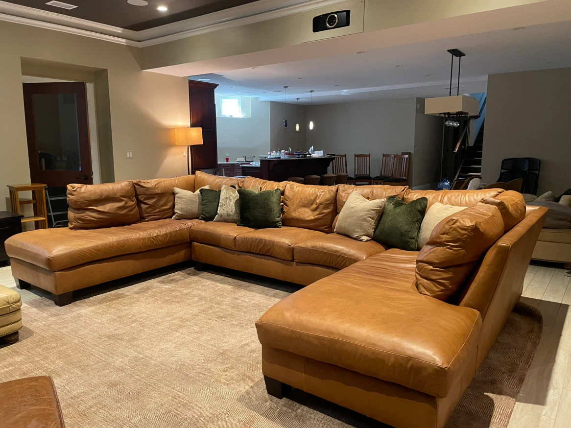Large Brown Leather Sectional Sofa with Chaise - photo 2