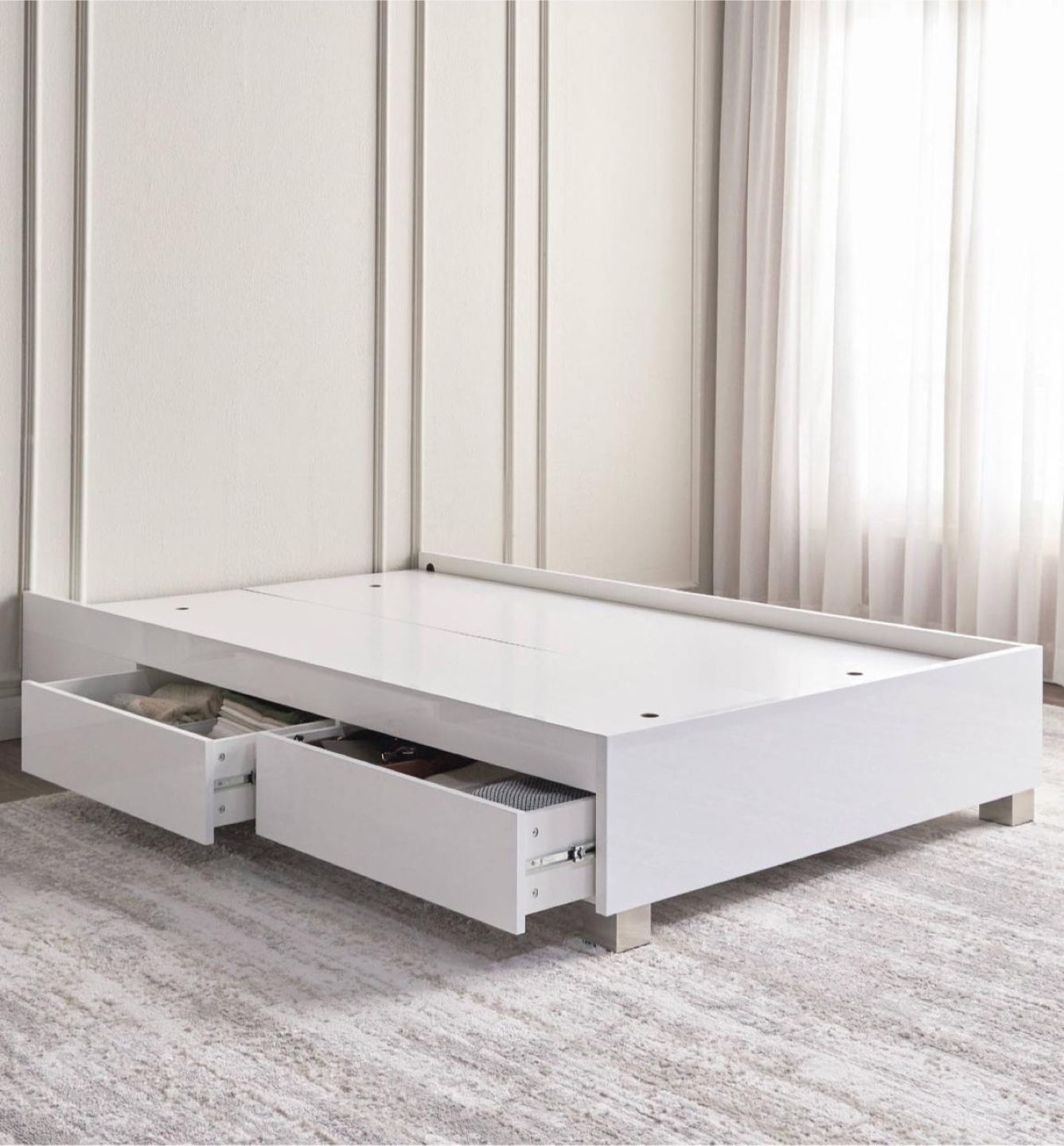 White Bed Frame with Tufted Headboard and Storage Drawers - photo 4