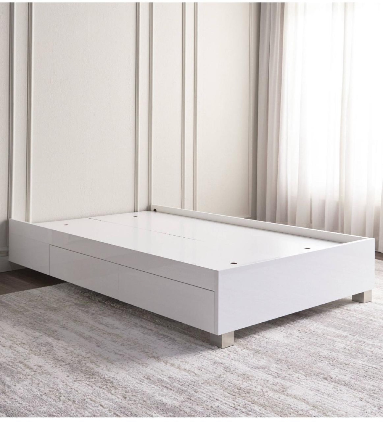 White Bed Frame with Tufted Headboard and Storage Drawers - photo 3