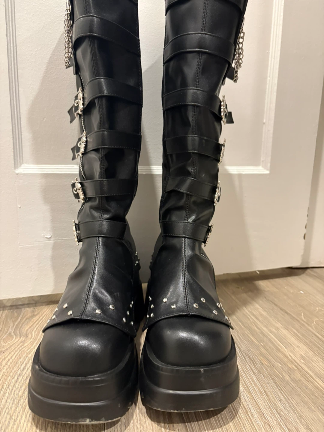 Black Platform Boots with Skull & Chain Details - photo 2