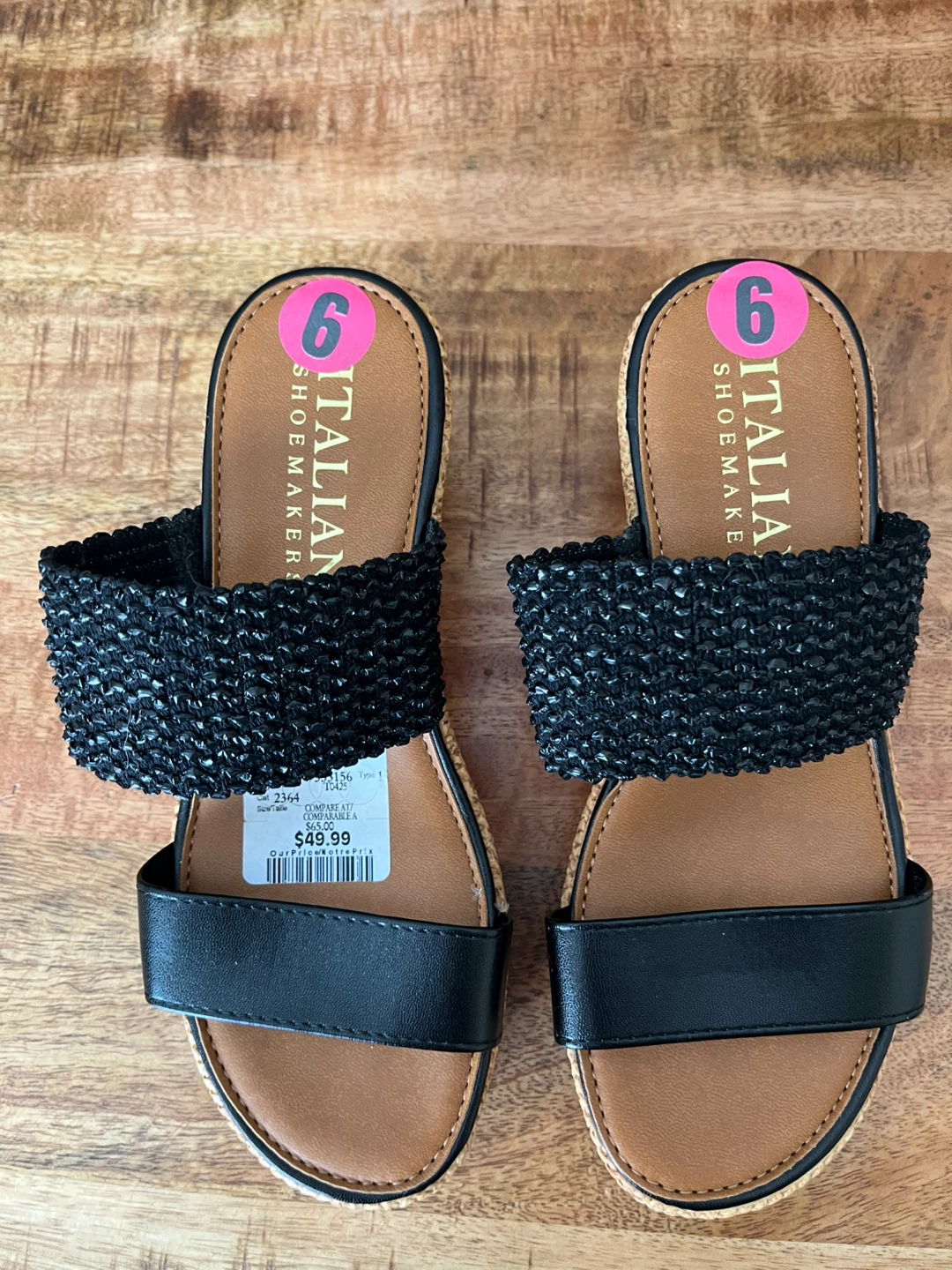 Italian Shoemakers Black Wedge Sandals Size 6