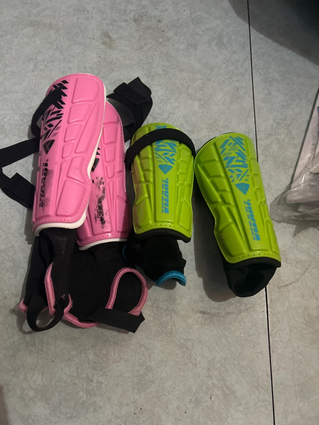 Kool-Aid Pink and Lime Green Soccer Shin Guards