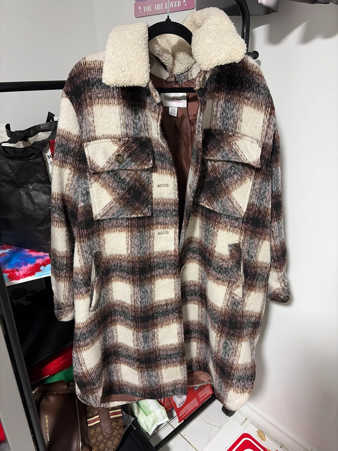 Women's Plaid Shacket with Sherpa Collar