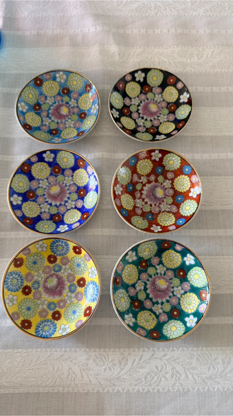 Antique Set of 6 Decorative Floral Small Plates