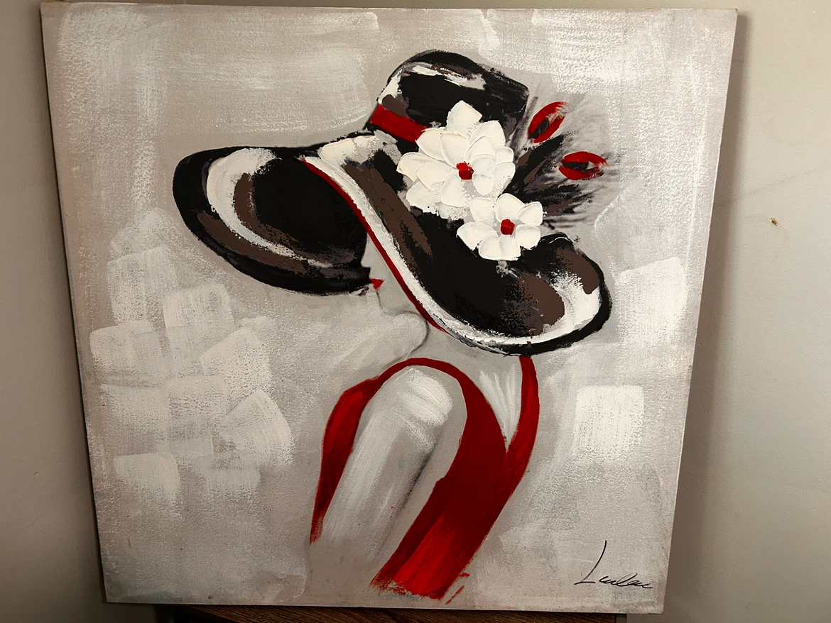 Woman in Red Dress with Hat Wall Art Painting
