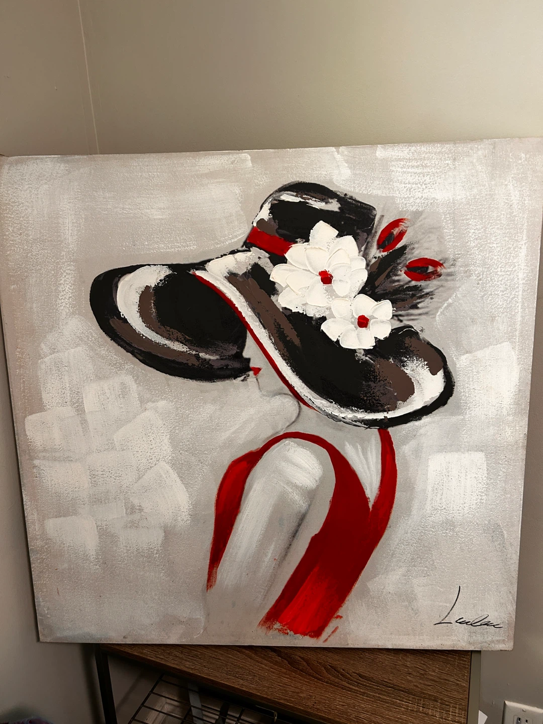 Woman in Red Dress with Hat Wall Art Painting - photo 3