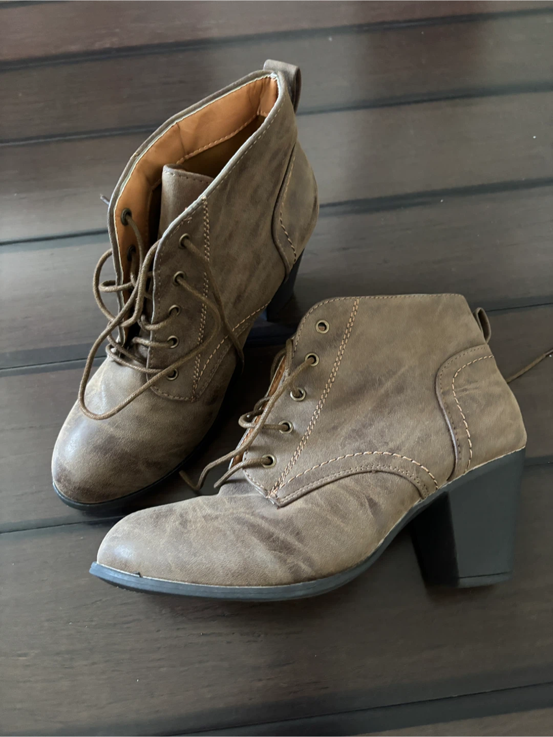 Brown Lace-Up Heeled Ankle Boots