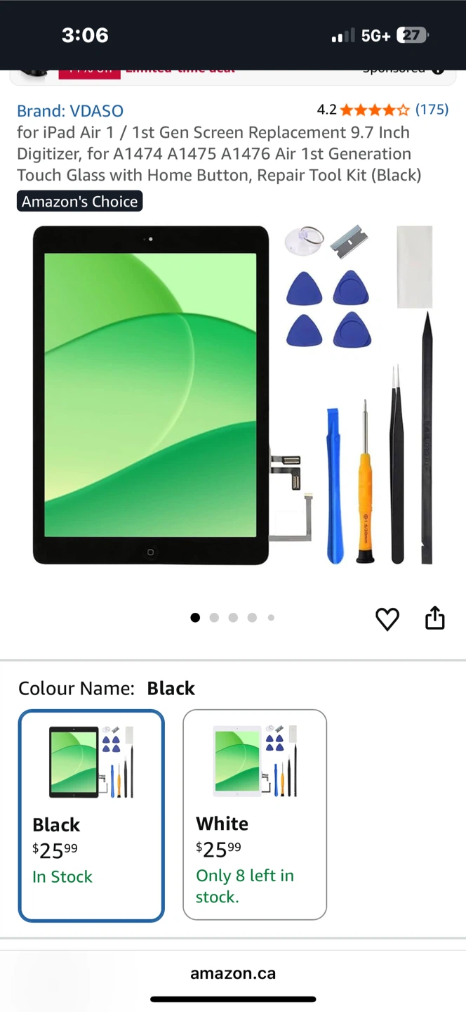Digitizer Replacement Screen for iPad Air 1st Gen (Black)