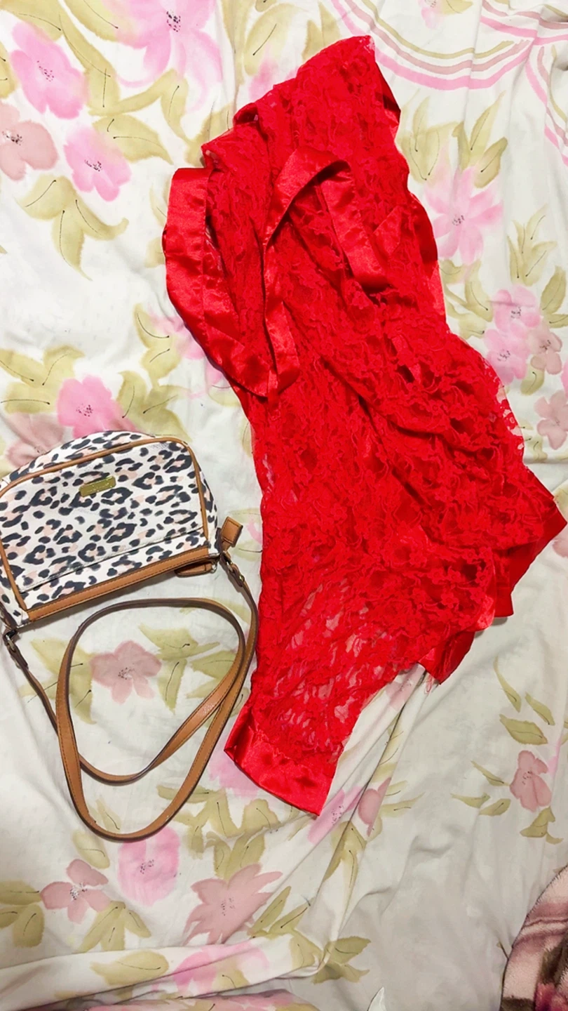 Leopard Print Crossbody Bag + Red Net Robe