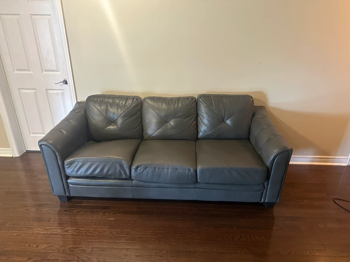 Grey Leather Sofa (slightly disheveled from the left side) - photo 2