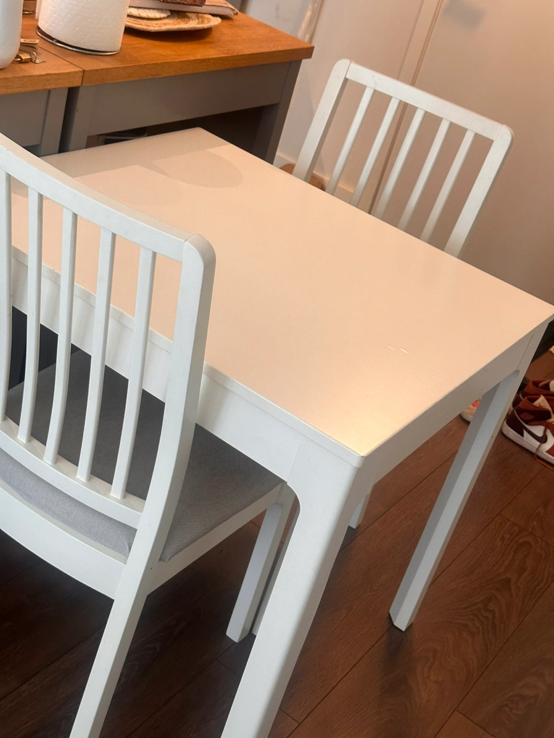 White Extendable Dining Table and 2 Chairs