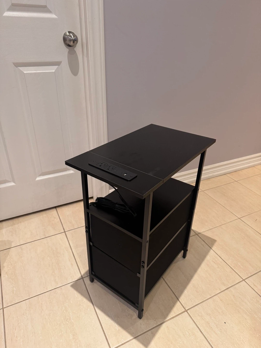 Black Side Table with 2 Drawers and Built-in Outlets - photo 2
