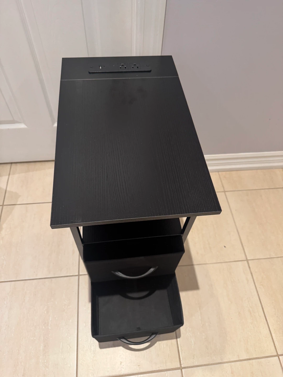 Black Side Table with 2 Drawers and Built-in Outlets - photo 3