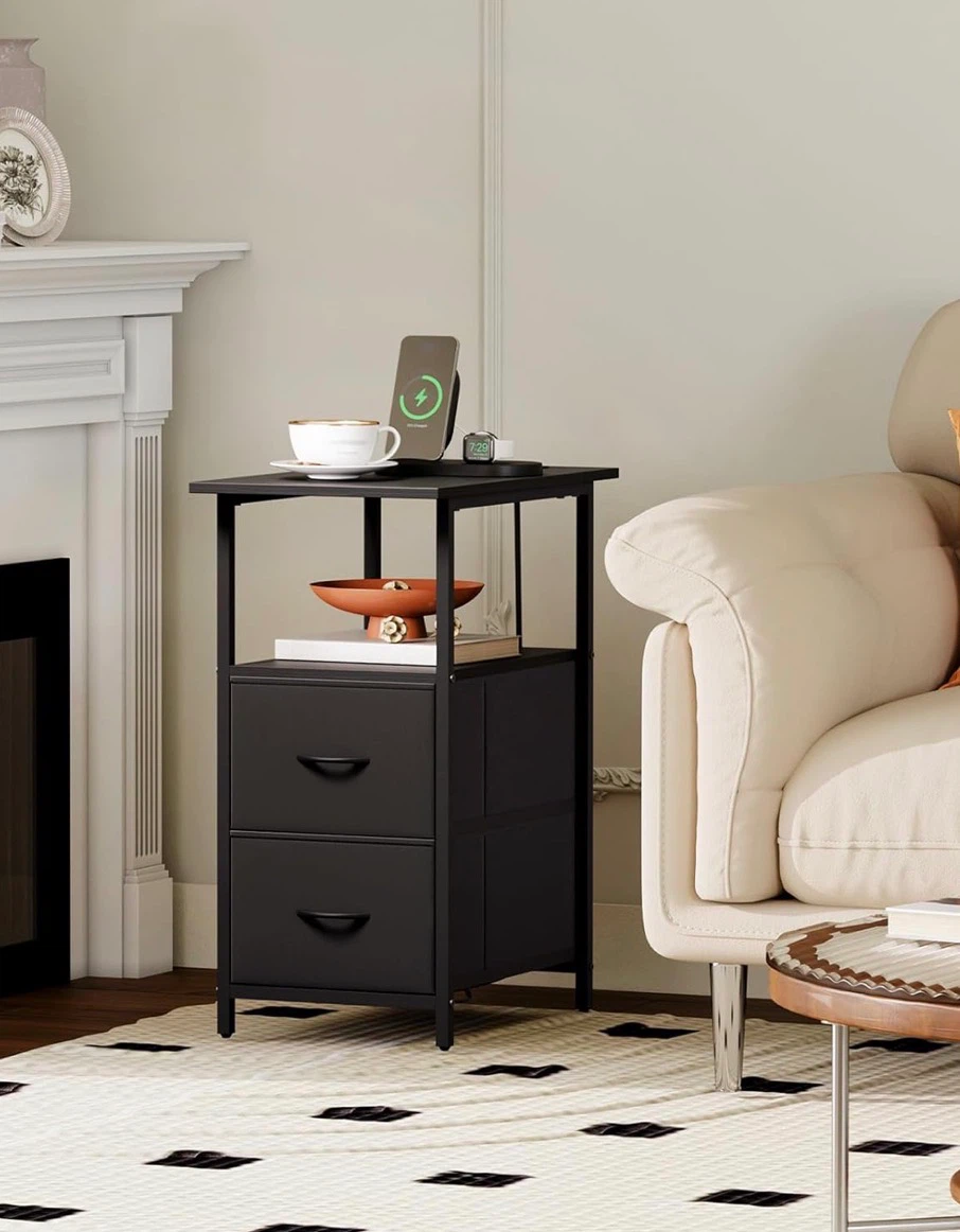 Black Side Table with 2 Drawers and Built-in Outlets - photo 5