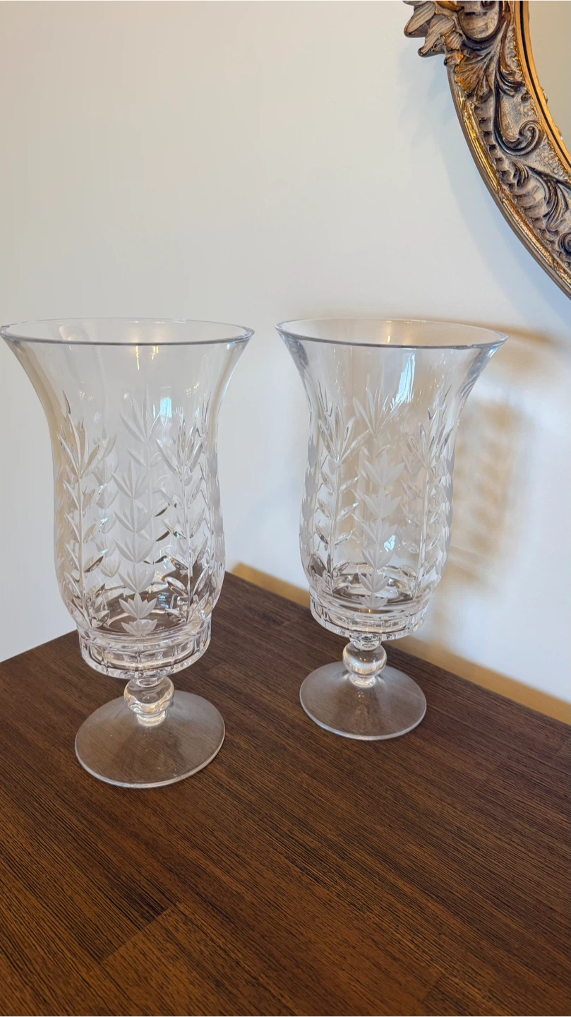Set of 2 Clear Glass Hurricane Candle Holders