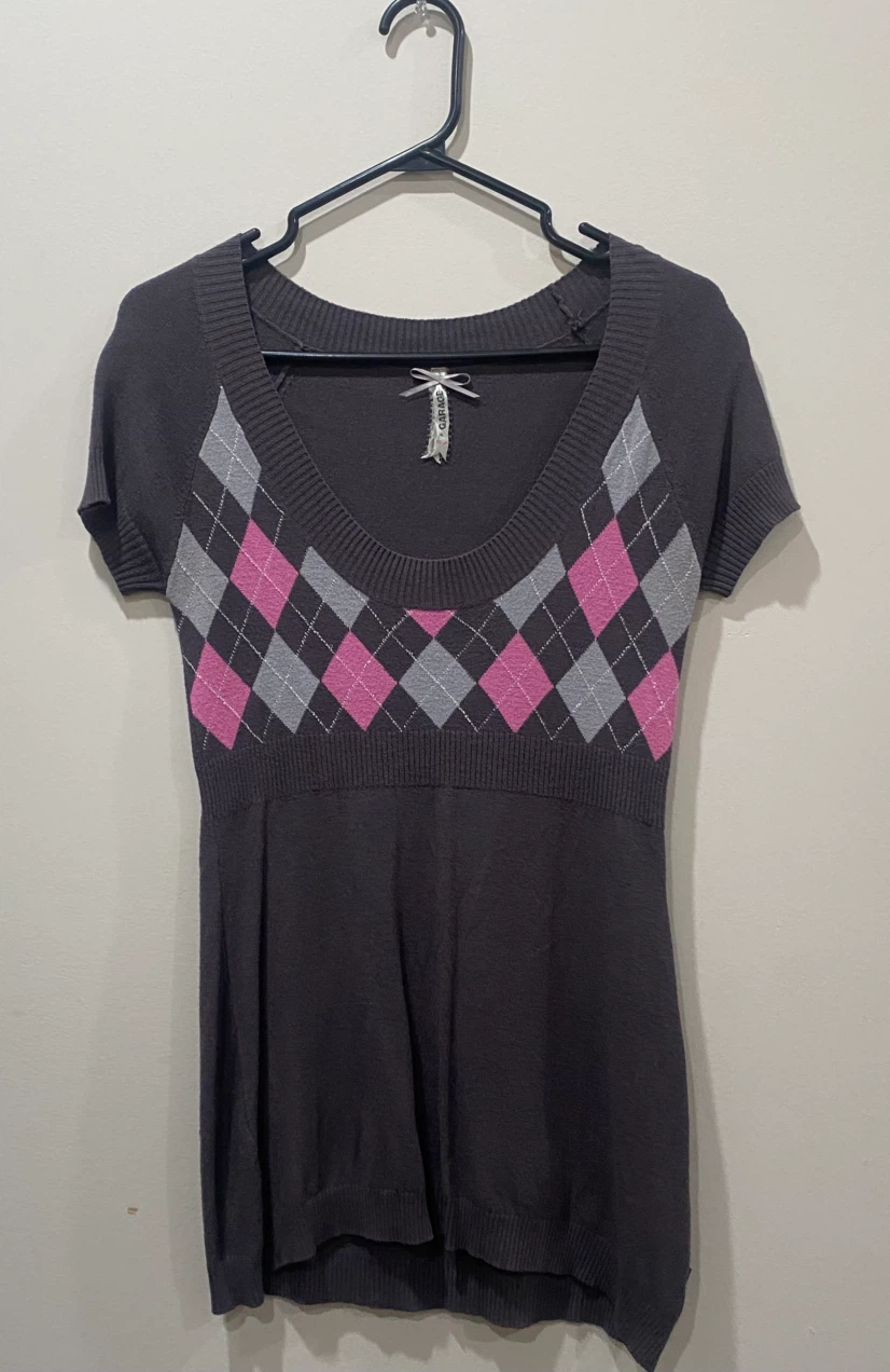 Vintage Y2K Garage Argyle Knit Babydoll Sweater
