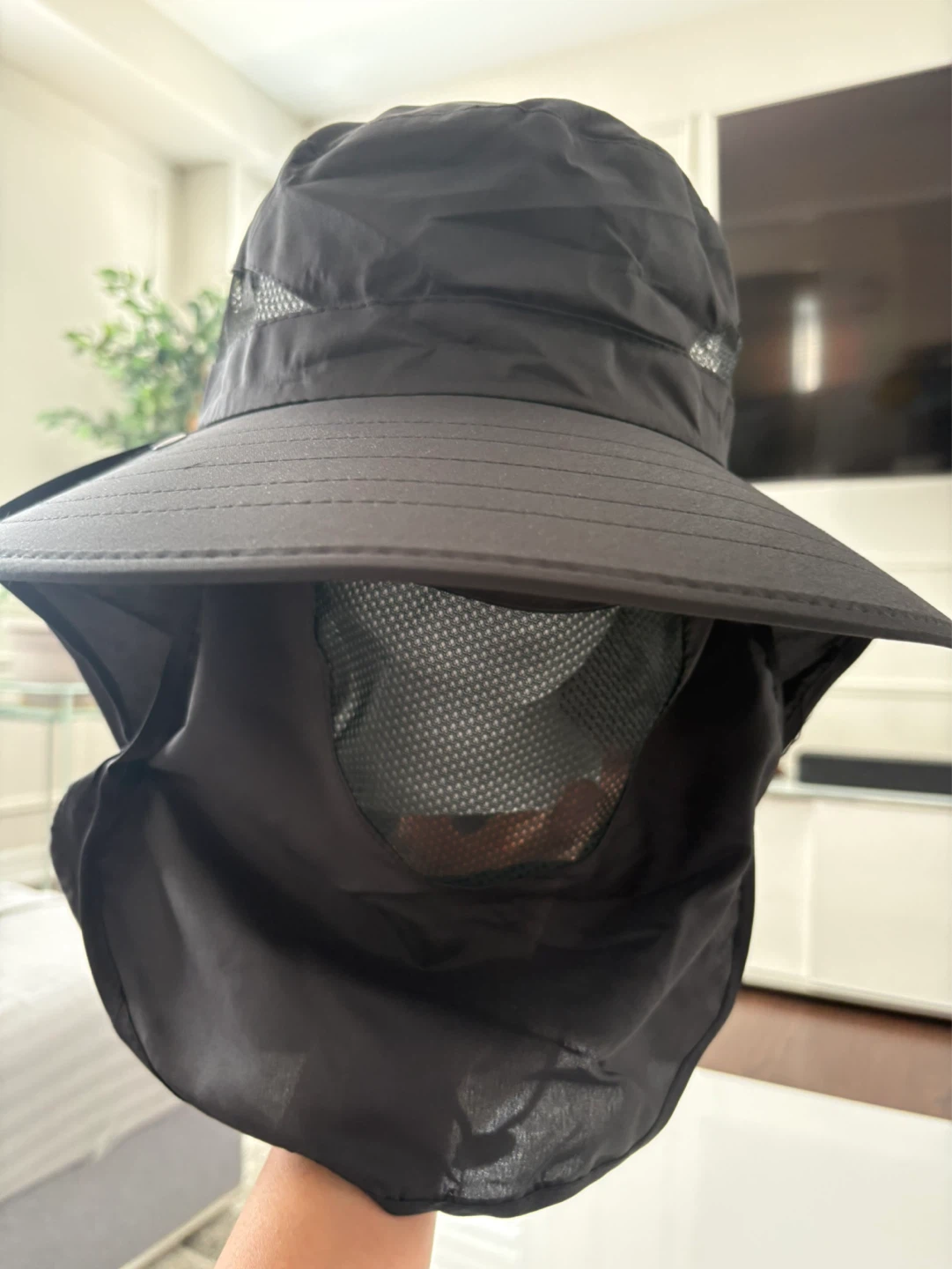 Unisex Black Sun Hat with Neck Flap & face cover
