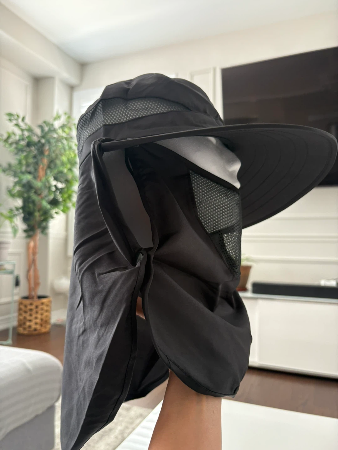 Unisex Black Sun Hat with Neck Flap & face cover - photo 2