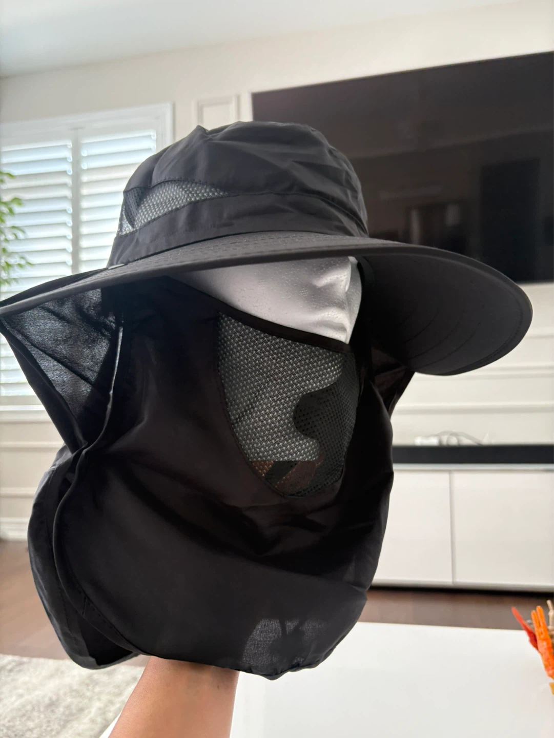 Unisex Black Sun Hat with Neck Flap & face cover - photo 5