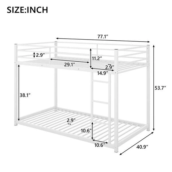 White Twin Over Twin Metal Bunk Bed, Heavy Duty - photo 2