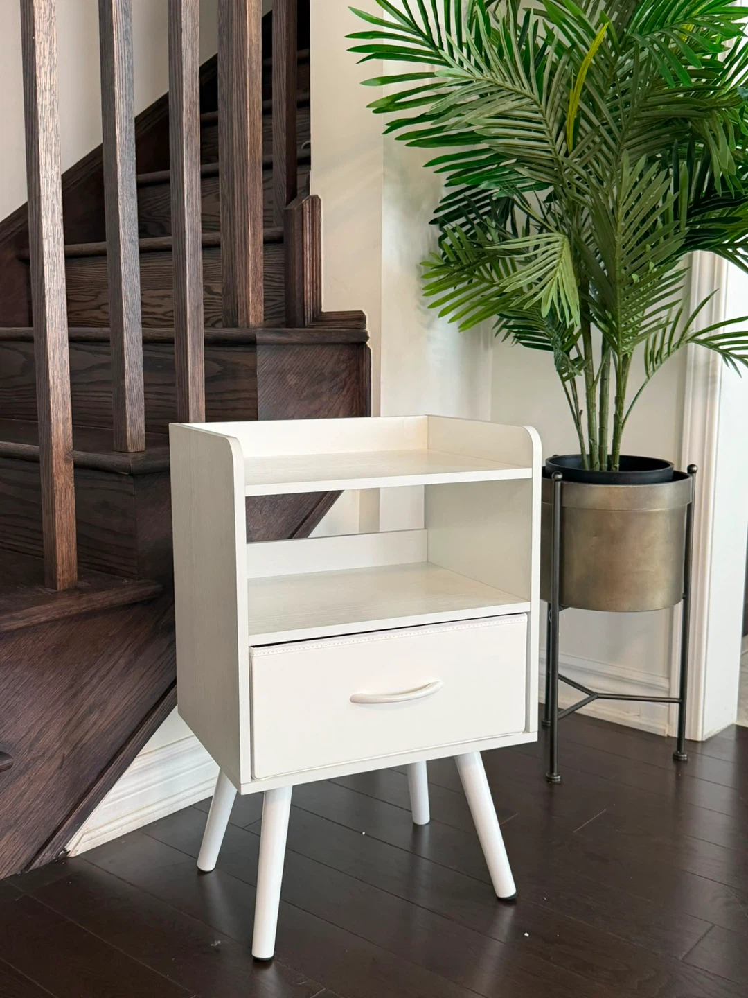 White Nightstand with Drawer and Shelf