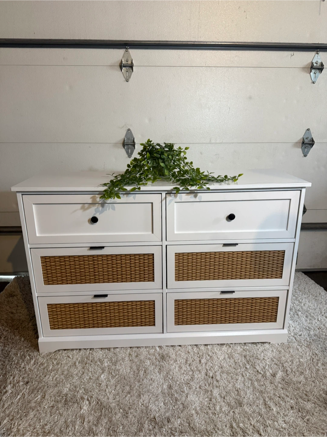 White Dresser with Woven Baskets