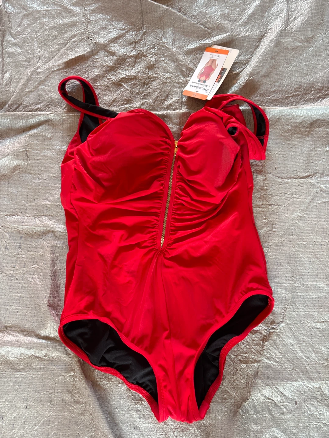 Miradonna by Miraclesuit Red Zip One-Piece Swimsuit - Size 16