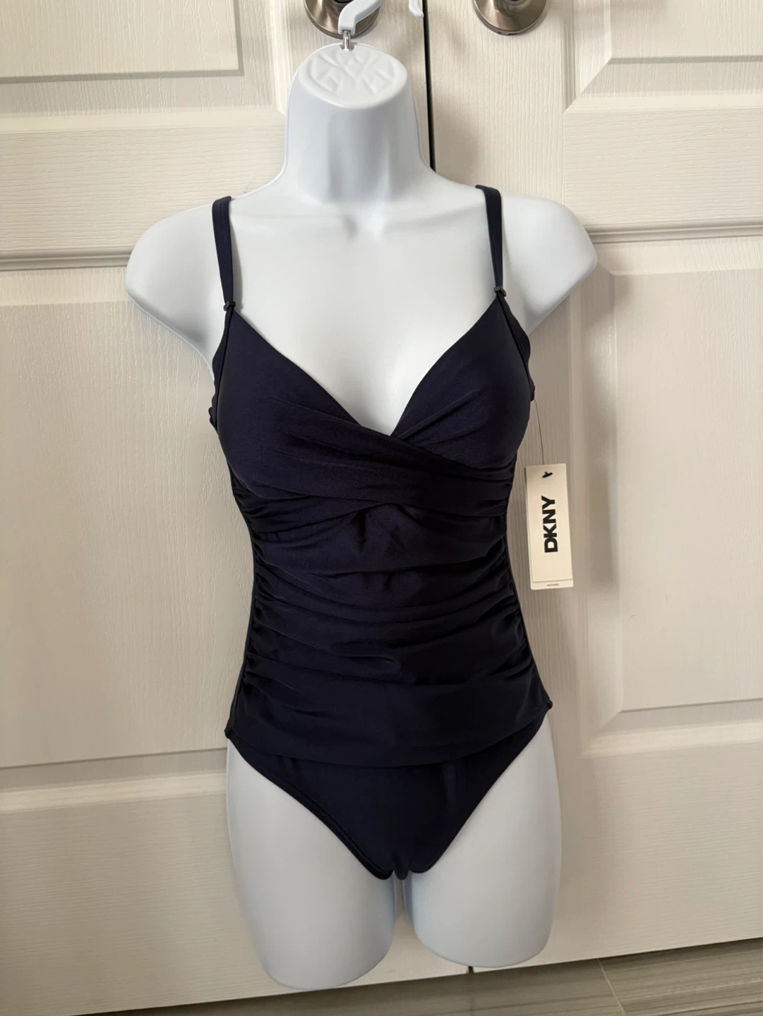 DKNY Navy Ruched Tankini Top