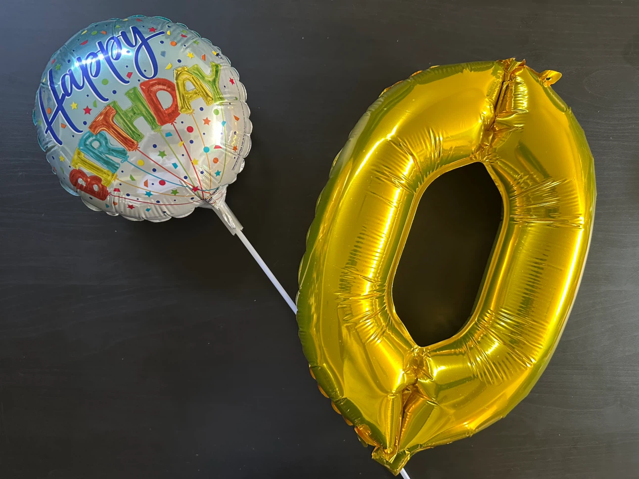 Birthday "Happy Birthday" Balloon & Gold Number 0 Balloon