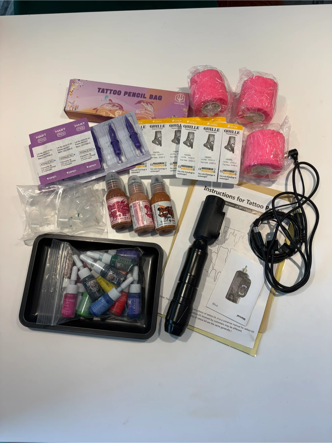 Tattoo Kit with Rotary Pen, Inks, and Needles