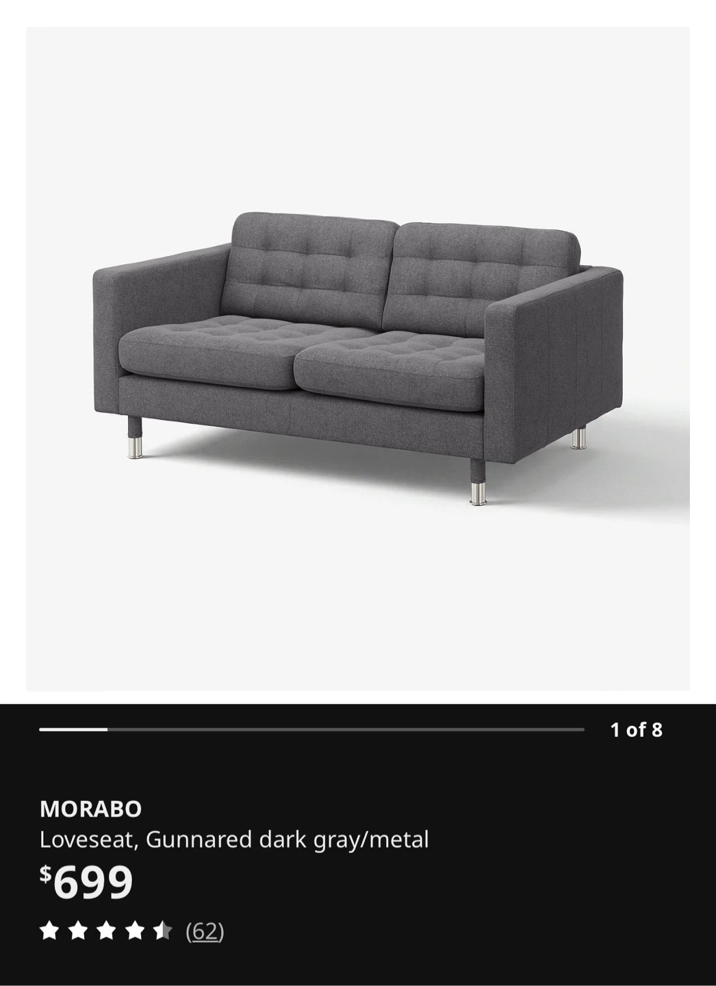 IKEA MORABO Loveseat - Dark Gray/Metal - photo 5
